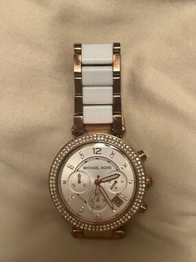 Michael Kors Rose Gold and White Ceramic Pavé Chronograph Watch